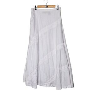 Saint Tropez West White Linen Maxi Skirt Lace Trim Size 8 Boho Cottagecore